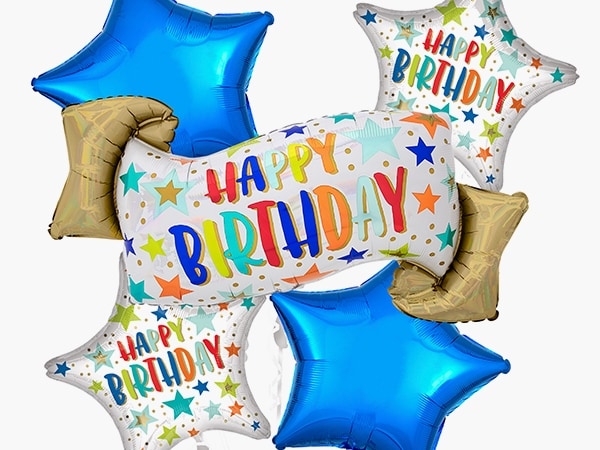 Iridescent Birthday Banner balloons