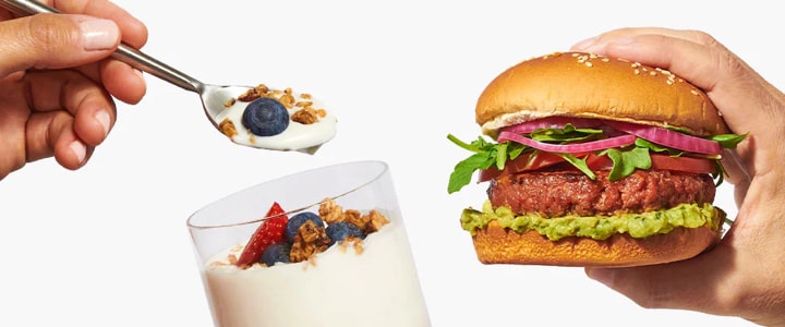 yogurt and plant based burger 