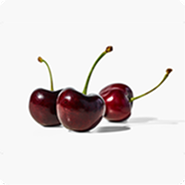 three dark red cherries