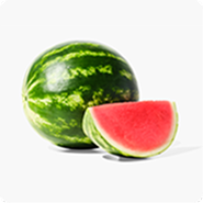 Whole watermelon with a slice of watermelon next to it