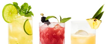 Mojito Refresher, Blackberry Sunset, Tequila Pineapple Crisp cocktail drinks