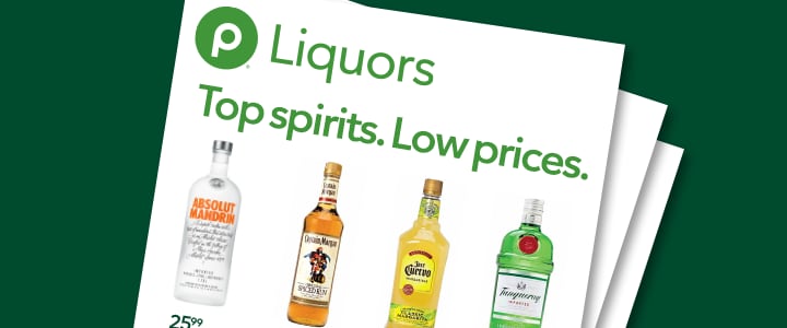 Liquors flyer advertising Top spirits. low prices. 