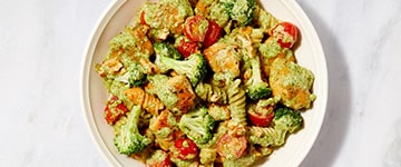 Broccoli Pesto Pasta with Walnuts and Chicken