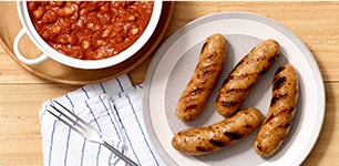 grilled chicken sausage and sweet date barbecue baked beans
