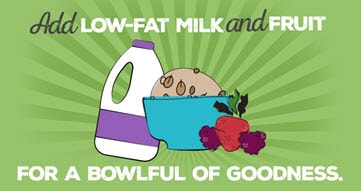 illustration of milk and fruit breakfast tip
