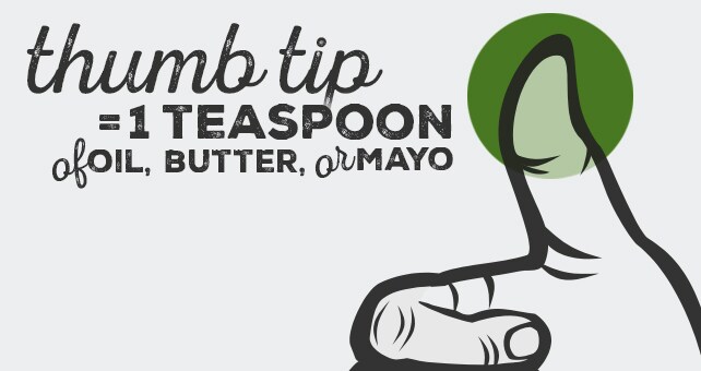 illustration of serving tip for oil, butter, or mayonnaise using thumb