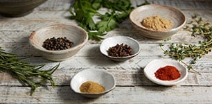 pinch bowls of assorted spices