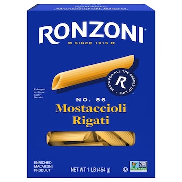 Ronzoni Mostaccioli Rigati, 16 oz, Non-GMO Pasta for Thin Sauces