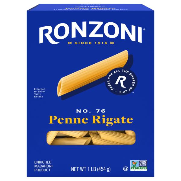 Ronzoni Penne Rigate, 16 oz, Ridged Non-GMO Pasta for Chunky