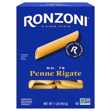 Ronzoni Penne Rigate, 16 oz, Ridged Non-GMO Pasta for Chunky Sauces