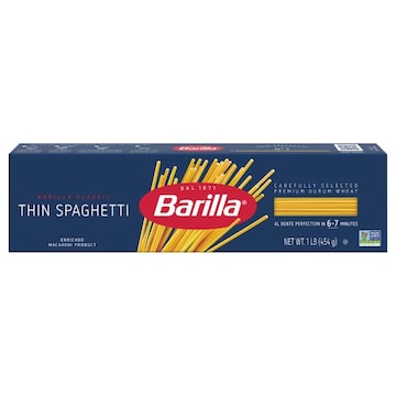 Barilla Thin Spaghetti Pasta, 16 oz. Box - Non-GMO Pasta Made with Durum Wheat Semolina - Kosher Certified Pasta