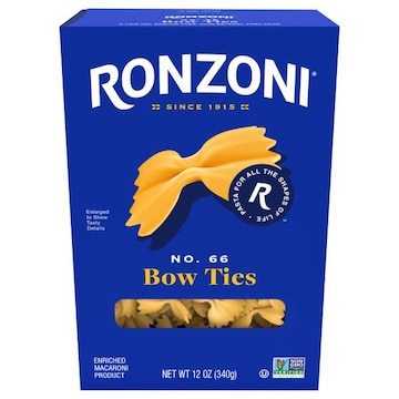 Ronzoni Bow Ties Pasta, 12 oz, Non-GMO Farfalle Pasta for All Sauces