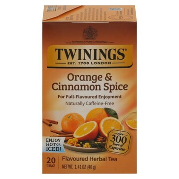 Twinings Flavored Herbal Tea, Caffeine-Free, Orange & Cinnamon Spice, Bags