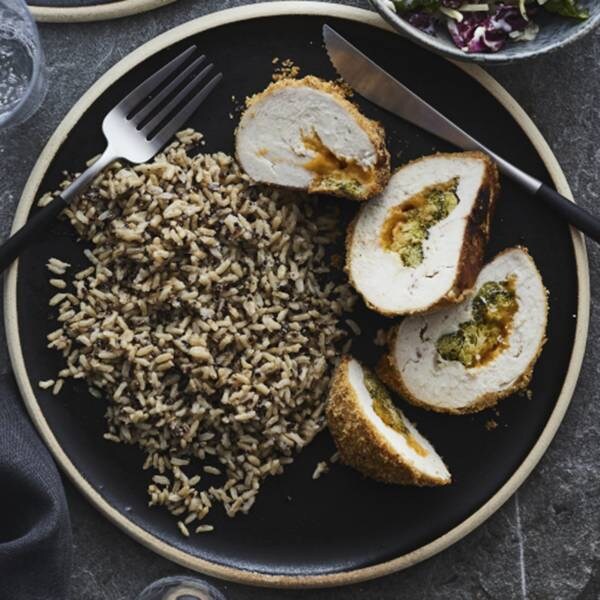 Broccoli and CheeseStuffed GreenWise Chicken with Rice and Salad