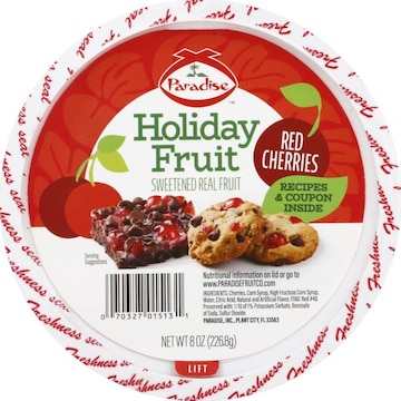 Paradise Holiday Fruit Candied Fruit, Red Cherries
