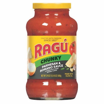 Ragu Chunky Parmesan and Romano Pasta Sauce with Diced Tomatoes Diced Tomatoes, Onions, Parmesan and Romano Cheese, 24 OZ