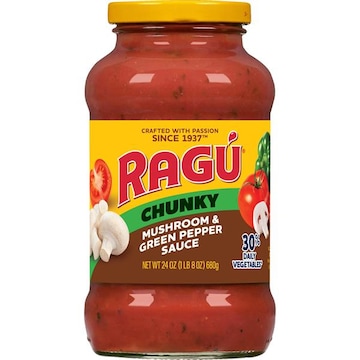 Ragu Chunky Mushroom and Green Pepper Pasta Sauce with Mushrooms, Green Peppers, and Diced Tomatoes, 24 OZ