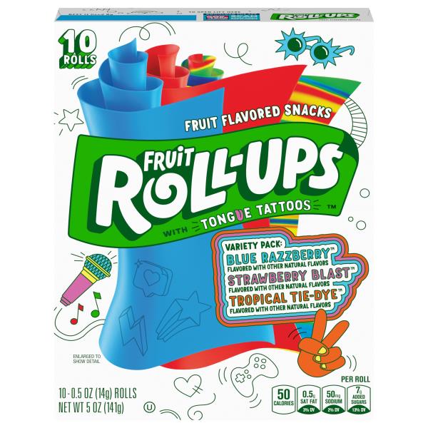 Fruit Roll-Ups Blue Razzberry/Strawberry Blast/Tropical Tie-Dye