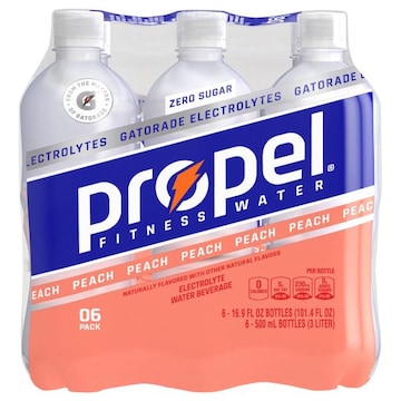 Propel Water Beverage, with Electrolytes & Vitamins, Peach, 6 Pack