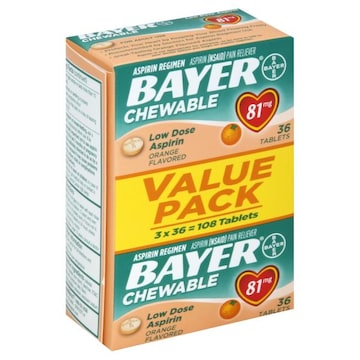 Bayer Aspirin, Low Dosage, 81 mg, Chewable Tablets, Orange Flavored, 3 Pack