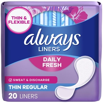 Always Daily Liners Fresh Thin, Regular, Unscented Panty Liners, 20 ct