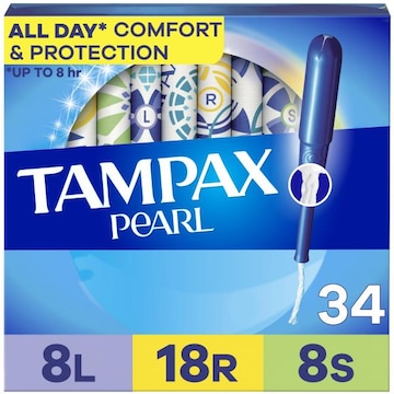 Tampax Pearl Tampons Multipack with LeakGuard Braid, Light/Regular/Super, 34 Ct