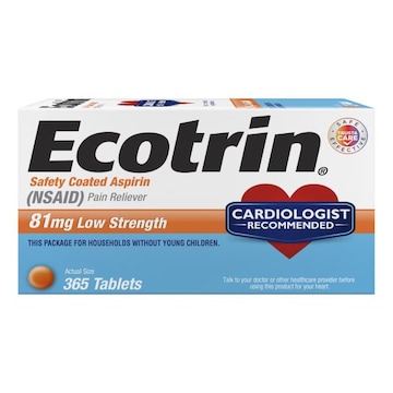 Ecotrin Safety Coated Aspirin Pain Reliever Tablets, Low Strength, NSAID 81mg