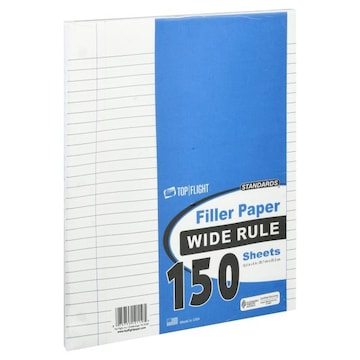 Top Flight Standards Filler Paper, Wide Rule, 150 Sheets
