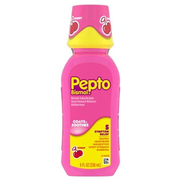 Pepto-Bismol Multi-Symptom Cherry Liquid, Fast 5-Symptom Stomach Relief, Upset Stomach Relief, 8 Oz