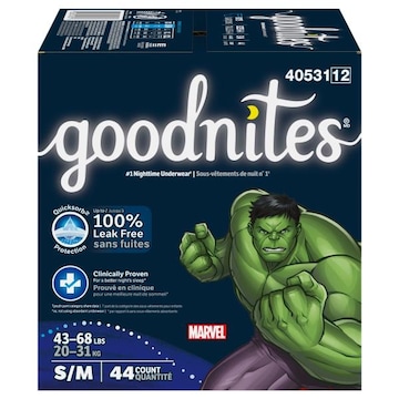 GoodNites Underwear, Nighttime, Marvel, Boys, S/M, 43-68 lbs