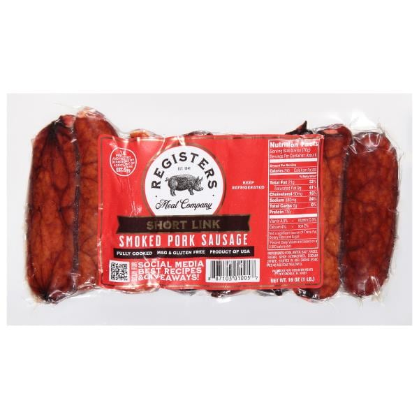Registers Meat Company Pork Sausage, Smoked, Short Link Publix Super