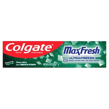Colgate Max Fresh Whitening Toothpaste with Mini Breath Strips, Clean Mint, 6.3 Oz Tube