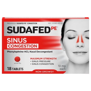Sudafed Sinus Congestion, Non-Drowsy, Maximum Strength, 10 mg, Tablets