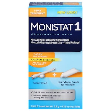 Monistat 1 Vaginal Antifungal, Ovule, Maximum Strength, 1-Day Treatment, Combination Pack