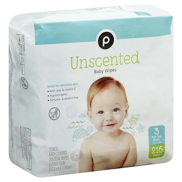Publix Baby Wipes, Unscented, 3 Pack