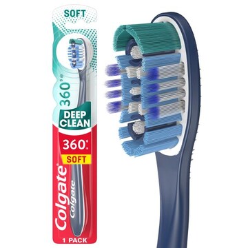 Colgate 360 Whole Mouth Adult Manual Toothbrush with Tongue and Cheek Cleaner, Soft