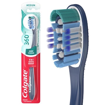 Colgate 360 Adult Manual Toothbrush with Tongue and Cheek Cleaner, Medium