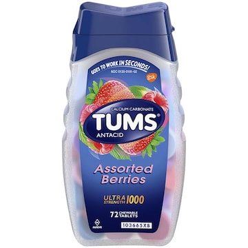 Tums Ultra Strength Chewable Antacid Tablets for Heartburn Relief, Assorted Berries - 72 Count
