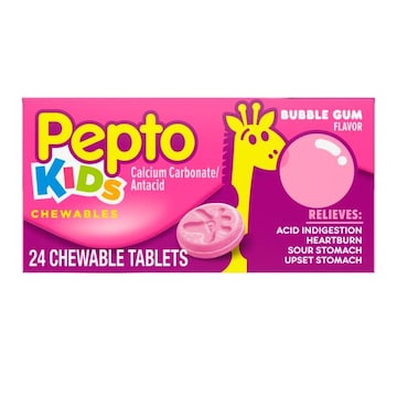 Pepto-Bismol Multi-Symptom Kids Bubblegum Antacid Tablets for Heartburn, Upset Stomach Relief for Kids, 24 ct