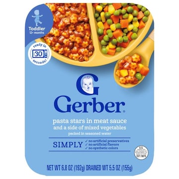 Gerber Toddler (12+ Months) Pasta Stars in Meat Sauce and a Side of Mixed Vegetables