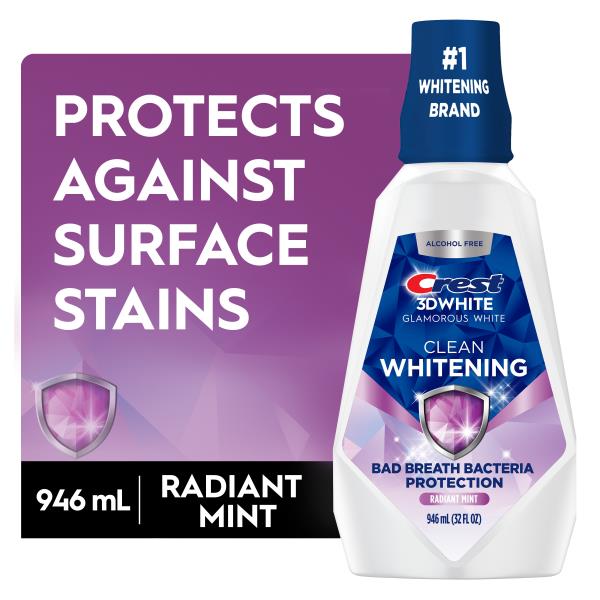 Crest 3D White Clean Whitening Mouthwash/Mouth Rinse, Alcohol-Free