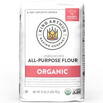 King Arthur Baking Company 100% Organic All-Purpose Flour Unbleached, Non-GMO Project Verified, No Preservatives, 2 Lbs