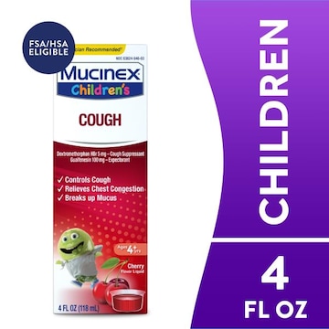 MUCINEX® Mucinex Childrens Liquid Cough Controls Cough Relieves Chest Congestion Breaks up Mucus Cherry - 4 oz