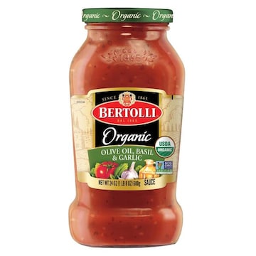 Bertolli Organic Organic Olive Oil, Basil and Garlic Sauce, Authentic Tuscan Style Organic Pasta Sauce Made with Vine-Ripened Tomatoes, 24 OZ