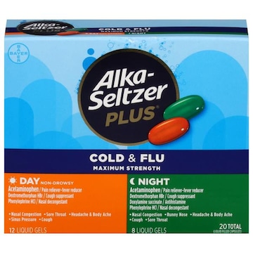 Alka-Seltzer Cold & Flu, Maximum Strength, Day & Night, Liquid Gels