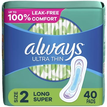 Always Ultra Thin Pads without Wings, Size 2, 40 CT