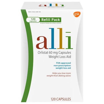 Alli Weight Loss Aid, Orlistat, 60 mg, Capsules, Refill Pack