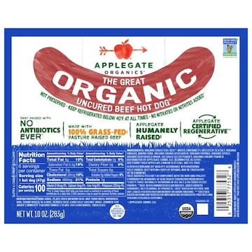 Applegate Organics Great Organic Beef Hot Dog Uncured