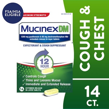 MUCINEX® Mucinex DM 12 Hour Expectorant & Cough Suppressant Controls Cough - 14 ct