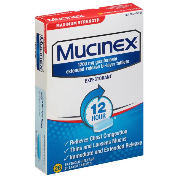 Mucinex Expectorant, 1200 mg, Maximum Strength, 12 Hour, Tablets ...